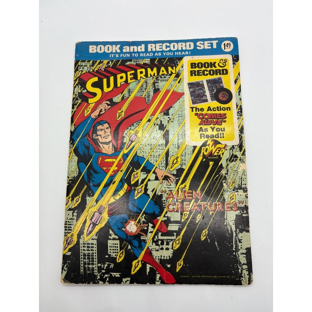 SUPERMAN "Alien Creatures" Book & Record Set 45 RPM Power Records Comic DC